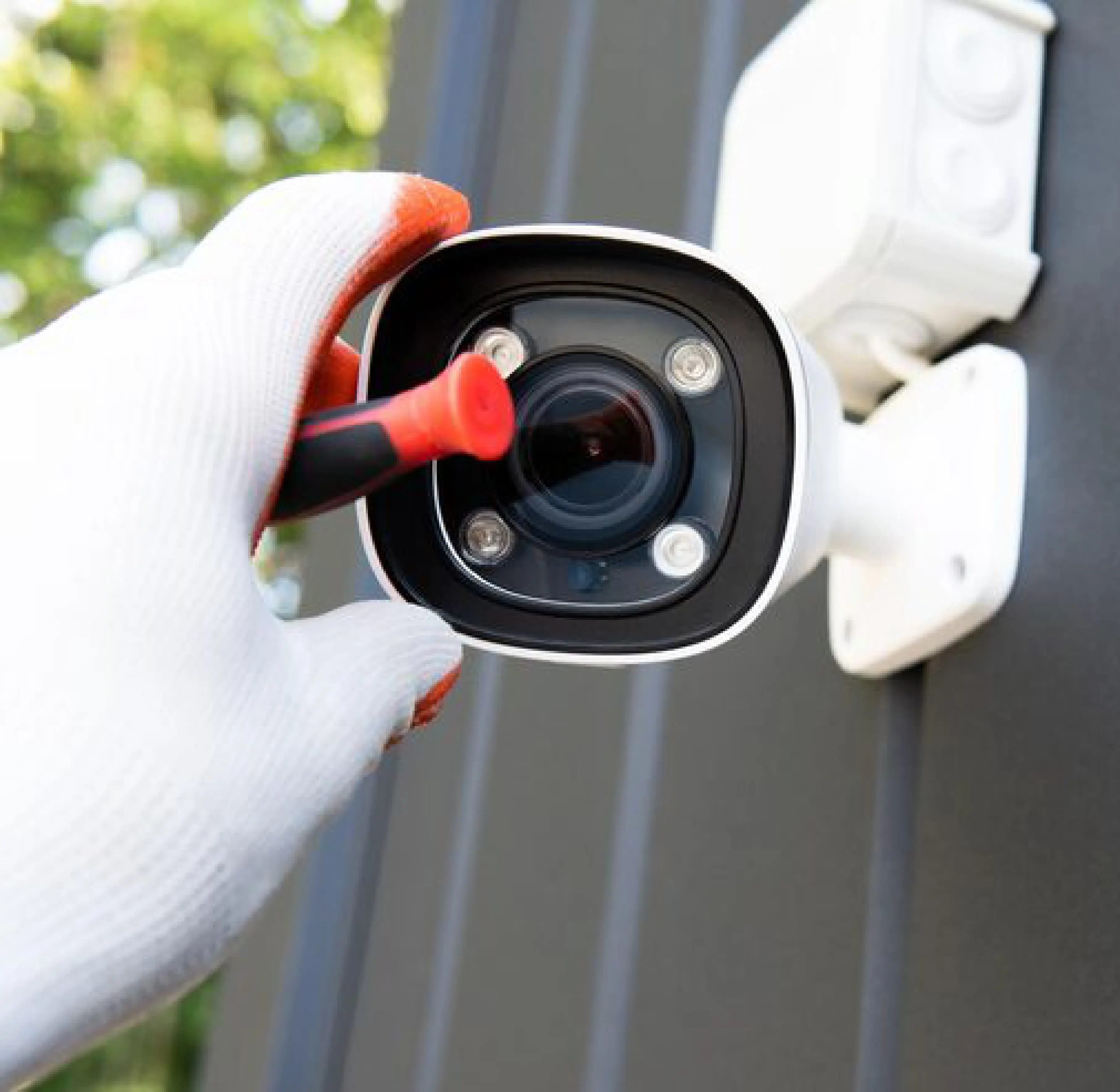 Technician adjusting cctv camera